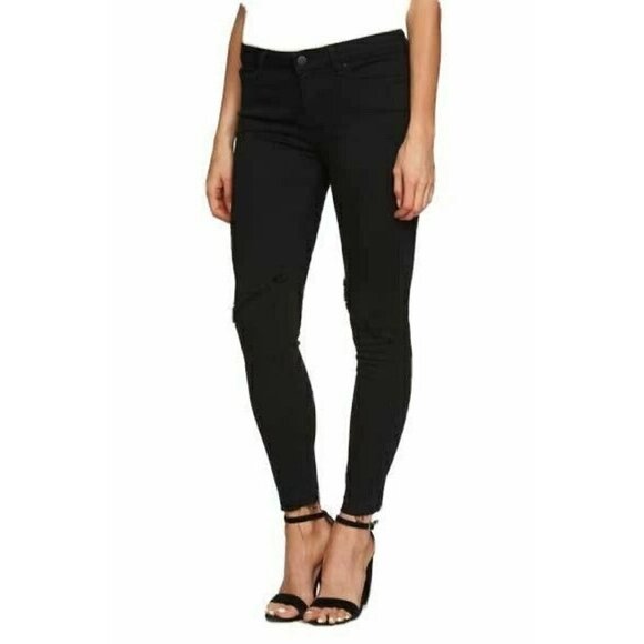 1.State Womens Black Denim Frayed Released Hem Skinny Jeansin Super Was - Picture 1 of 12